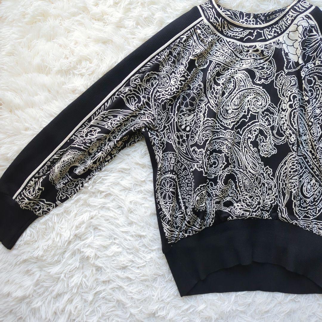 LEONARDレオナール☆ペイズリーフラワープリントニット　白黒