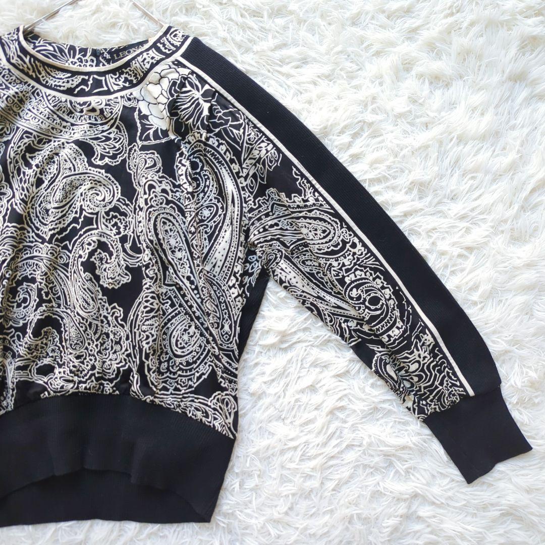 LEONARDレオナール☆ペイズリーフラワープリントニット　白黒