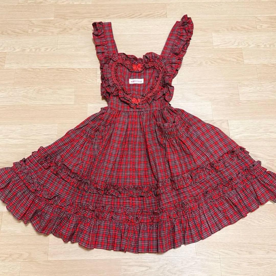 24時間以内に匿名配送 モモコハウス 赤チェック　エプロン