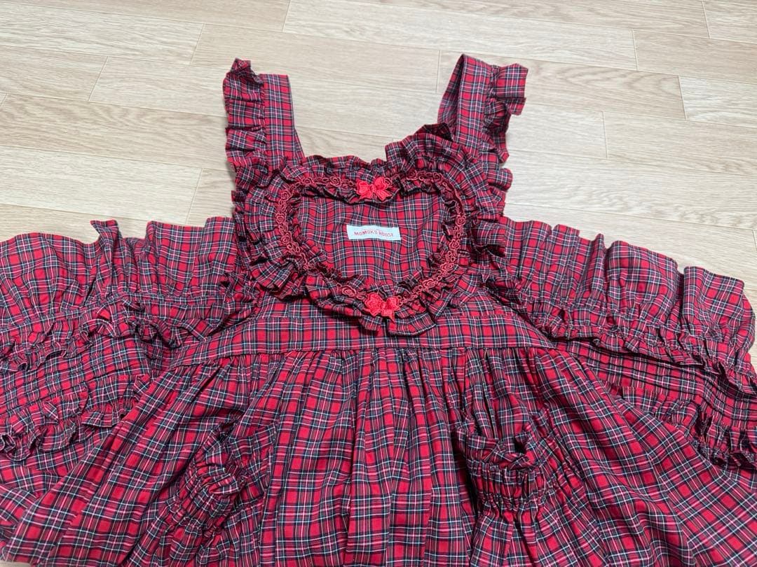 24時間以内に匿名配送 モモコハウス 赤チェック　エプロン