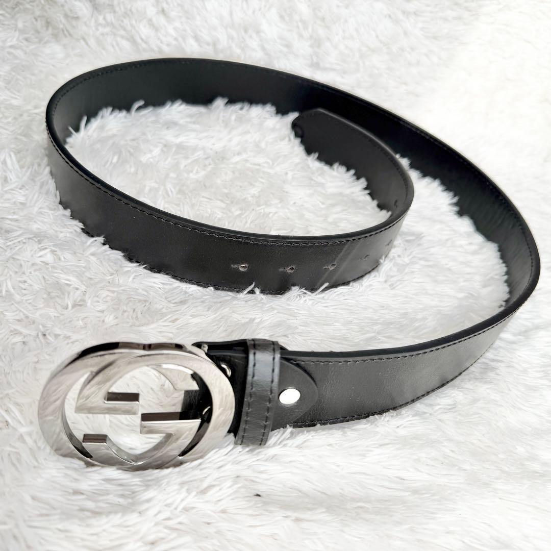 【極美品】GUCCI ベルト インターロッキング GG デカロゴ ブラック