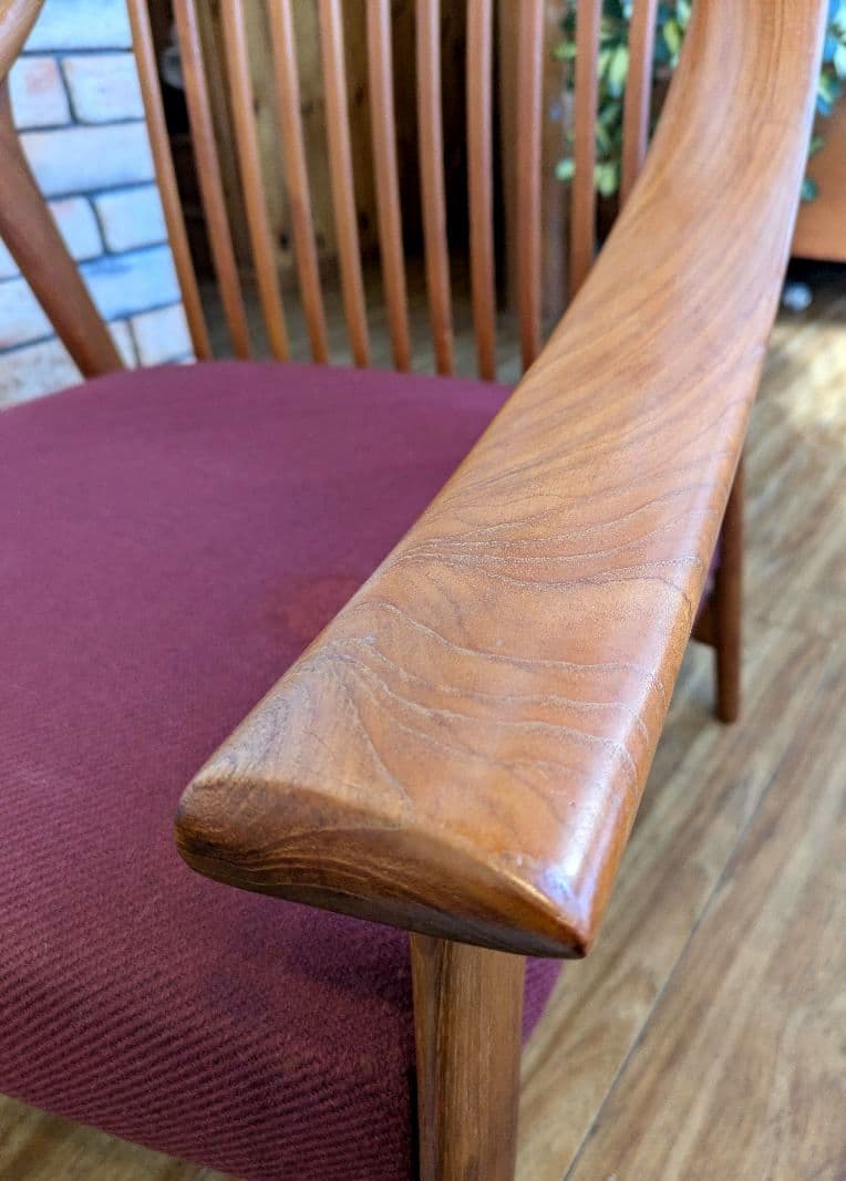 BC工房　だんらん工芸椅子　アームチェア　チーク無垢　アール 布