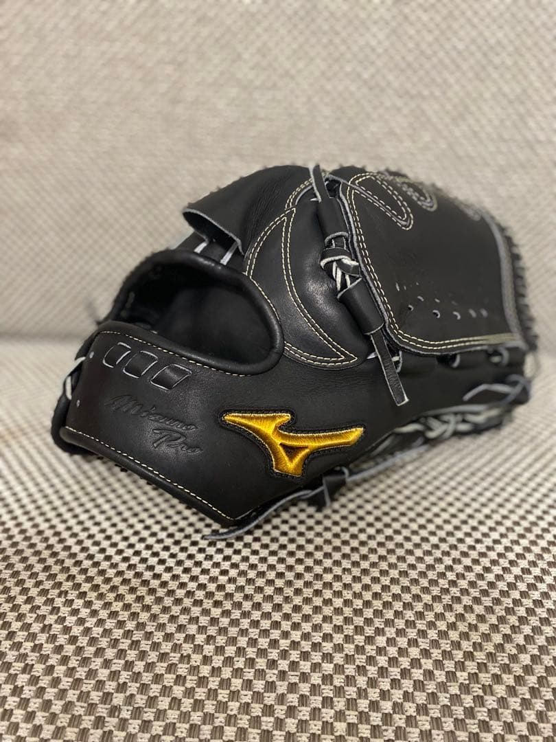ミズノ 軟式グローブ 黒 レザー ゴールドロゴ