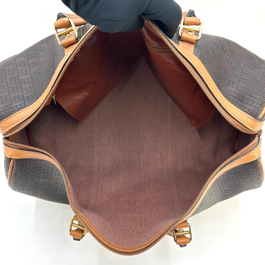 BALLY バリー ボストンバッグ 旅行用バッグ Bロゴ総柄 ゴールド金具 茶系