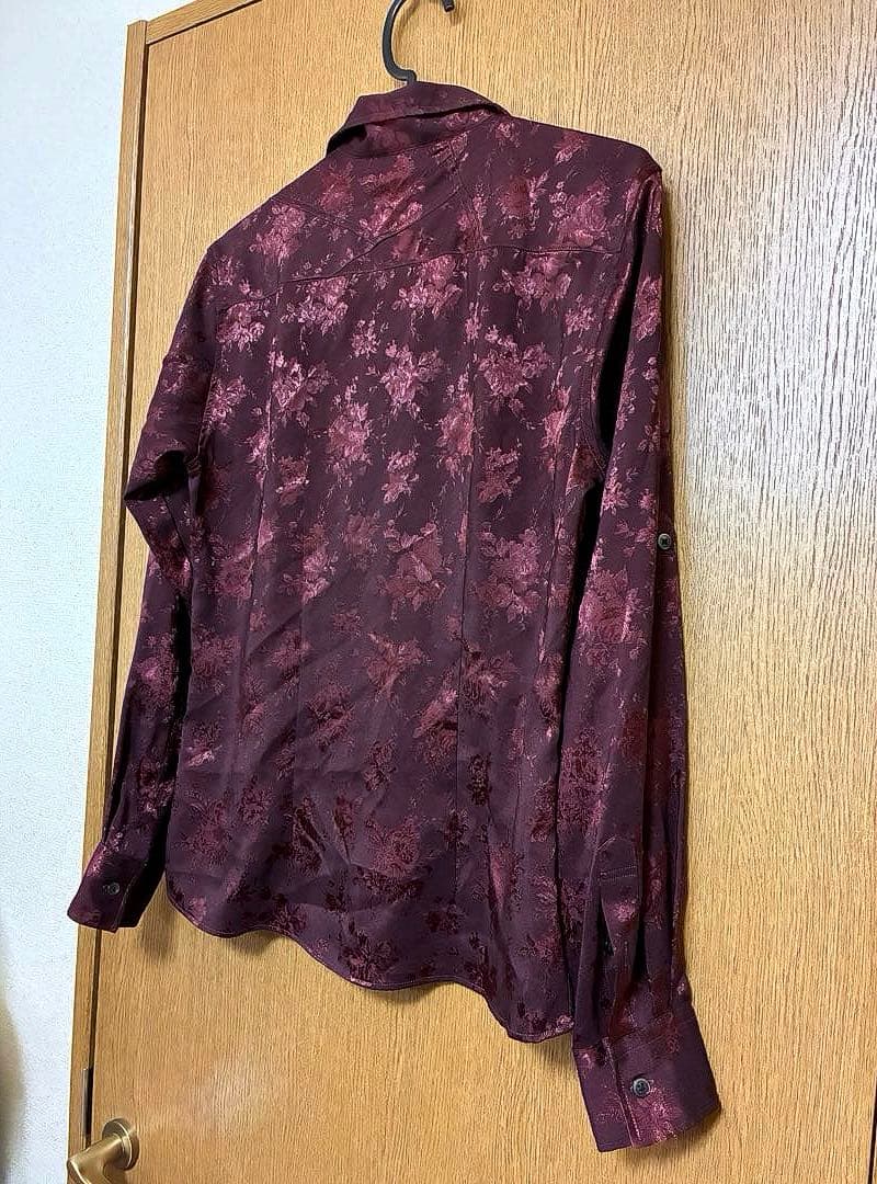 TORNADO MART シャドーボタニカル ストレッチボルドーシャツ