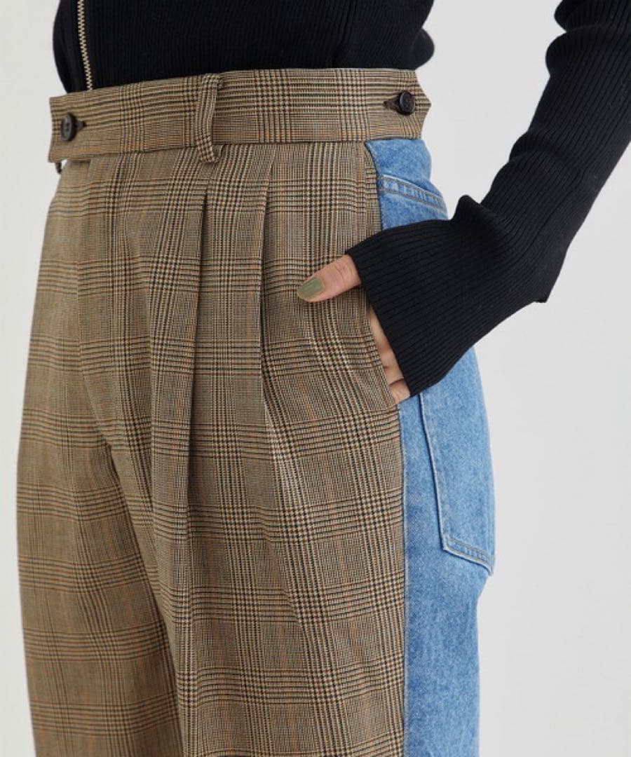 アンスクリア　グレンチェックコンビネーションパンツ