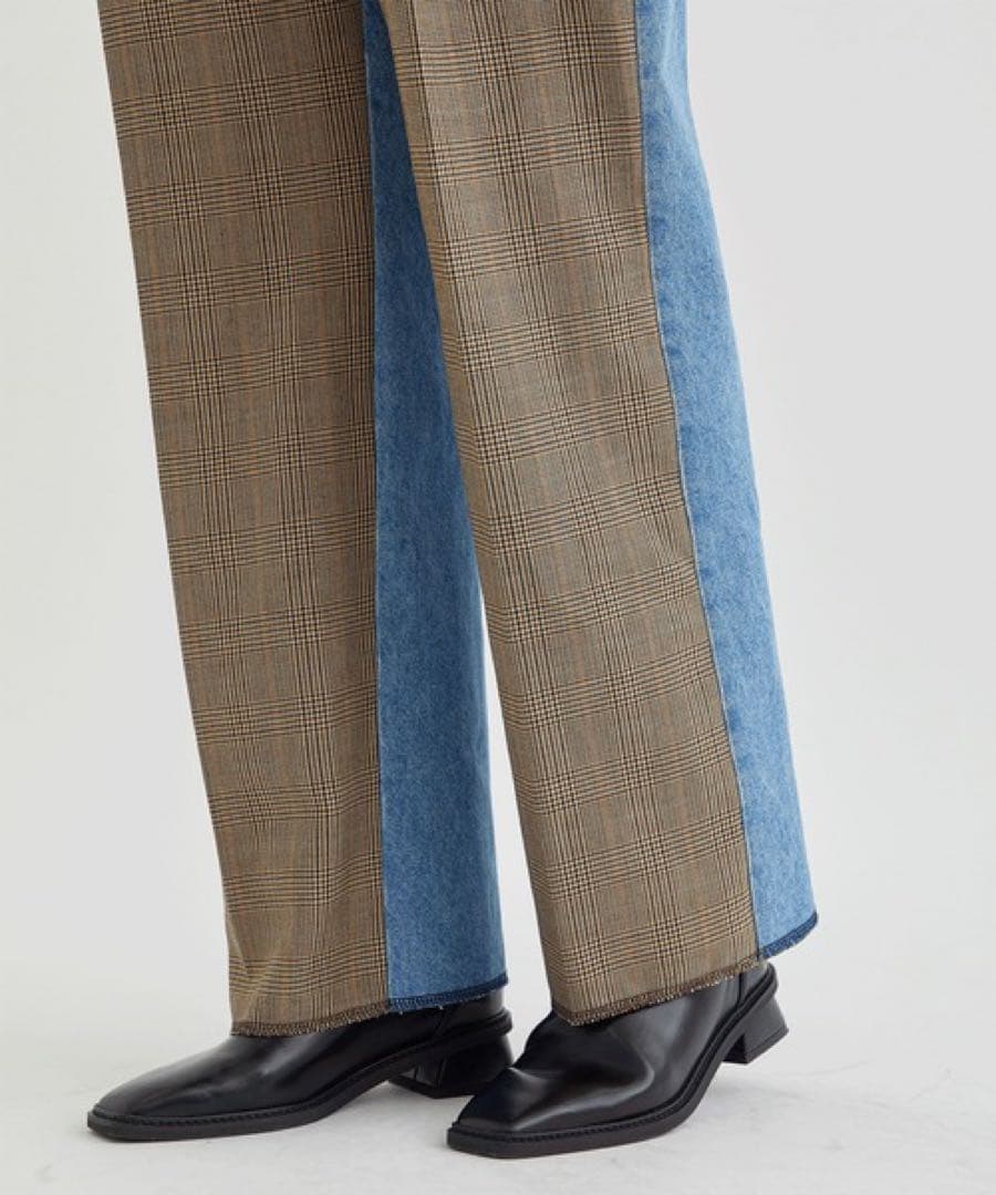 アンスクリア　グレンチェックコンビネーションパンツ