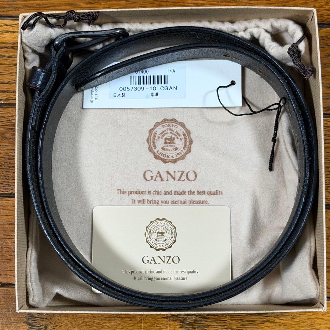 Yudi【美品】ガンゾ ブライドルレザーベルト（1枚仕立て） ブラック Ｌ