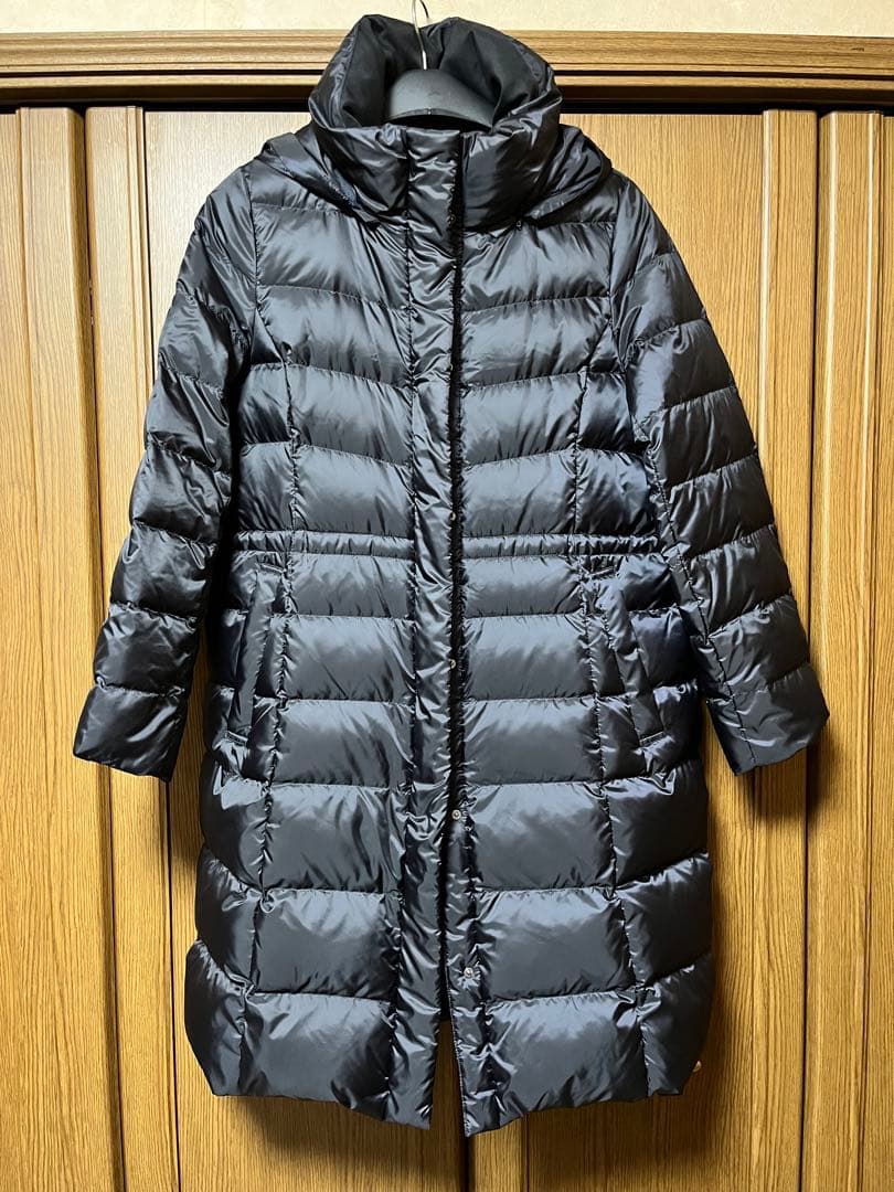 23区 フード付きロングダウンジャケット 44 ネイビー