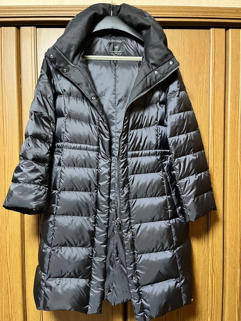 23区 フード付きロングダウンジャケット 44 ネイビー