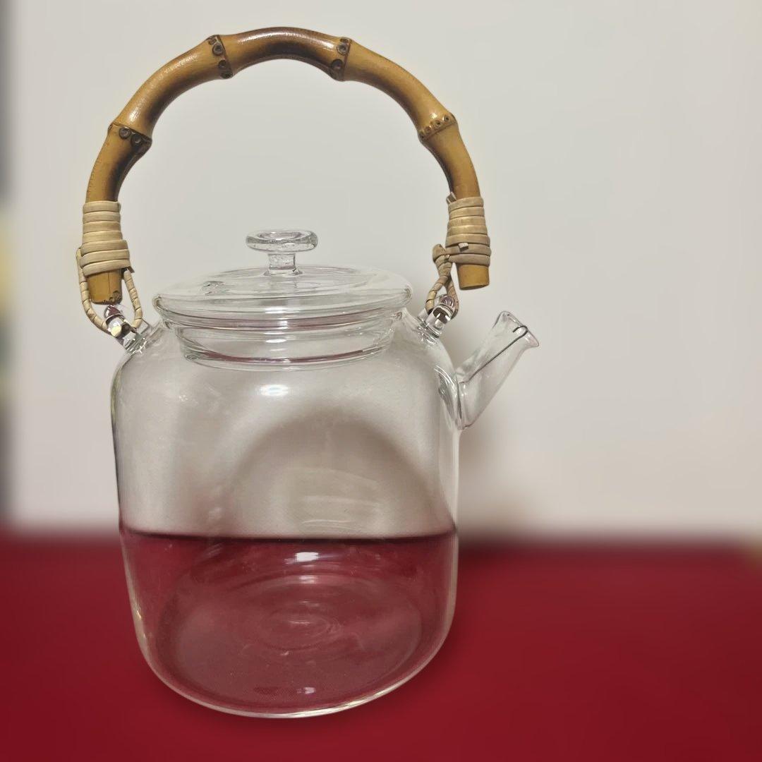 スタジオプレパ　吹きガラス　ガラスポット　持ち手バンブー