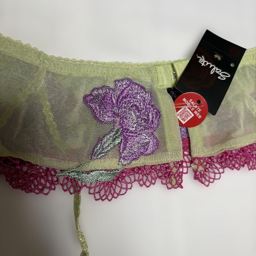 サルート花柄刺繍 ブラジャーショーツガーターセットC80/M