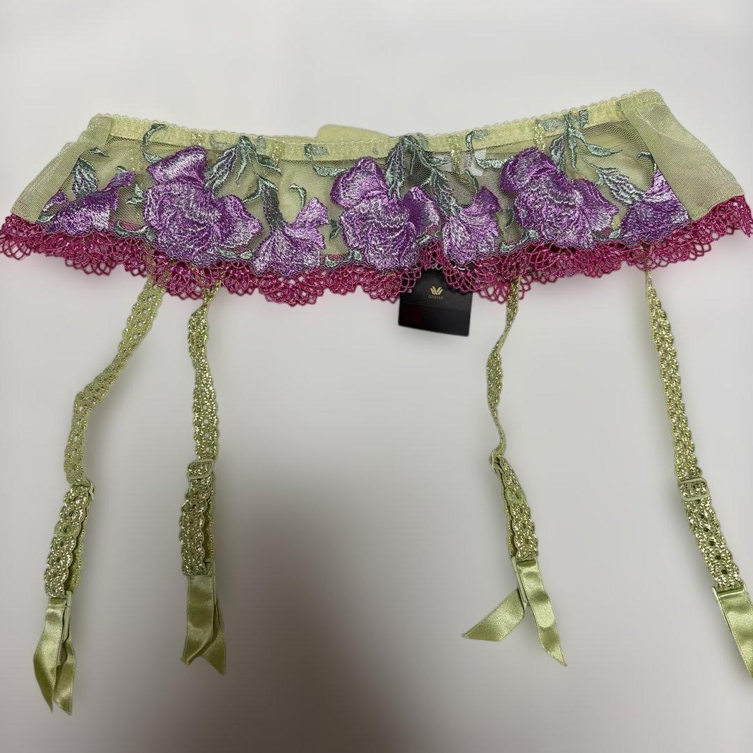 サルート花柄刺繍 ブラジャーショーツガーターセットC80/M