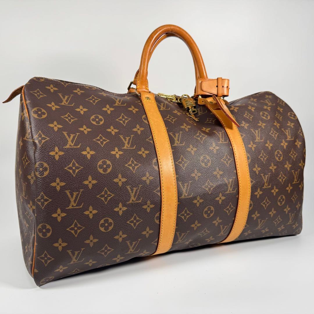 ルイ ヴィトン キーポル50 モノグラム ボストンバッグ ロゴ 総柄 ブラウン