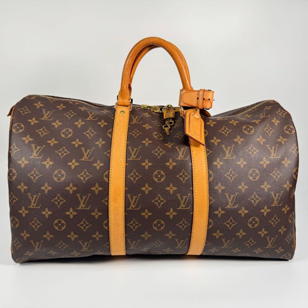 ルイ ヴィトン キーポル50 モノグラム ボストンバッグ ロゴ 総柄 ブラウン