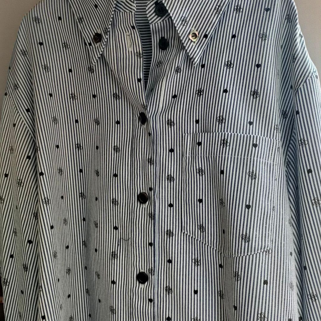 ロージーモンスター ハート ロゴ ストライプ シャツ ブラック