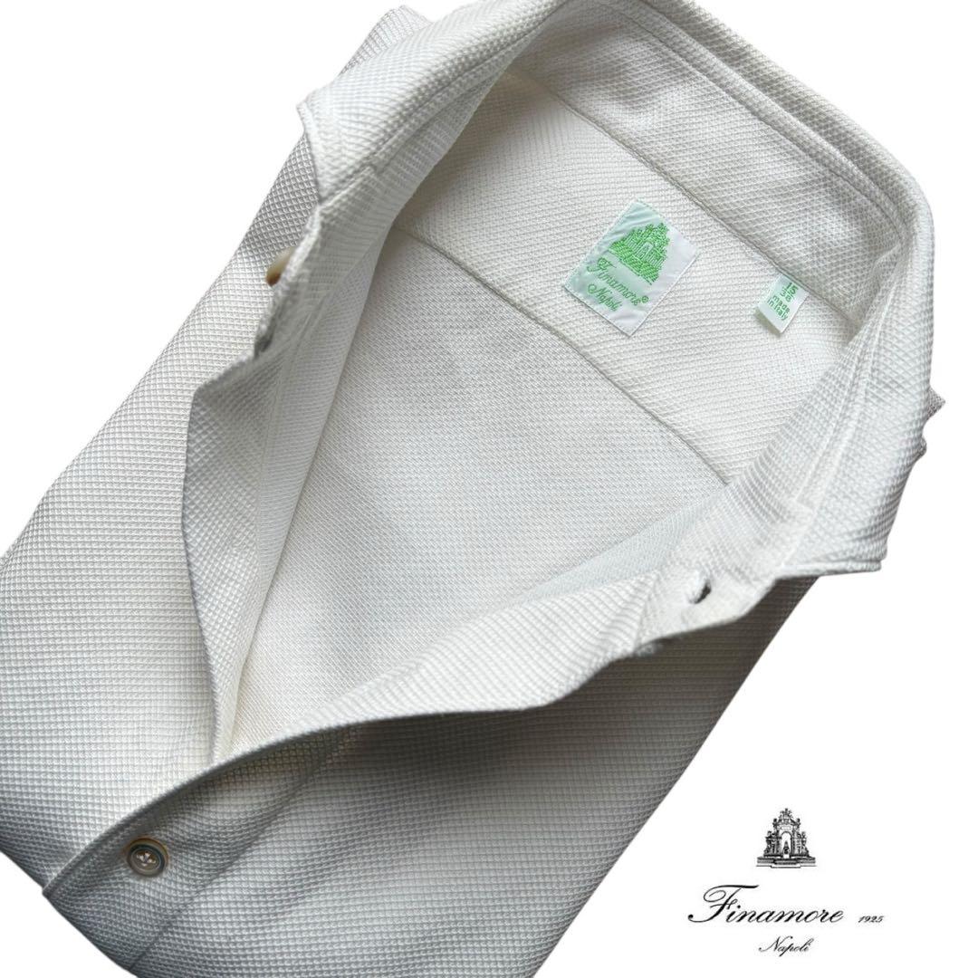 定番/Finamore/コットンワッフルシャツ/ホワイト