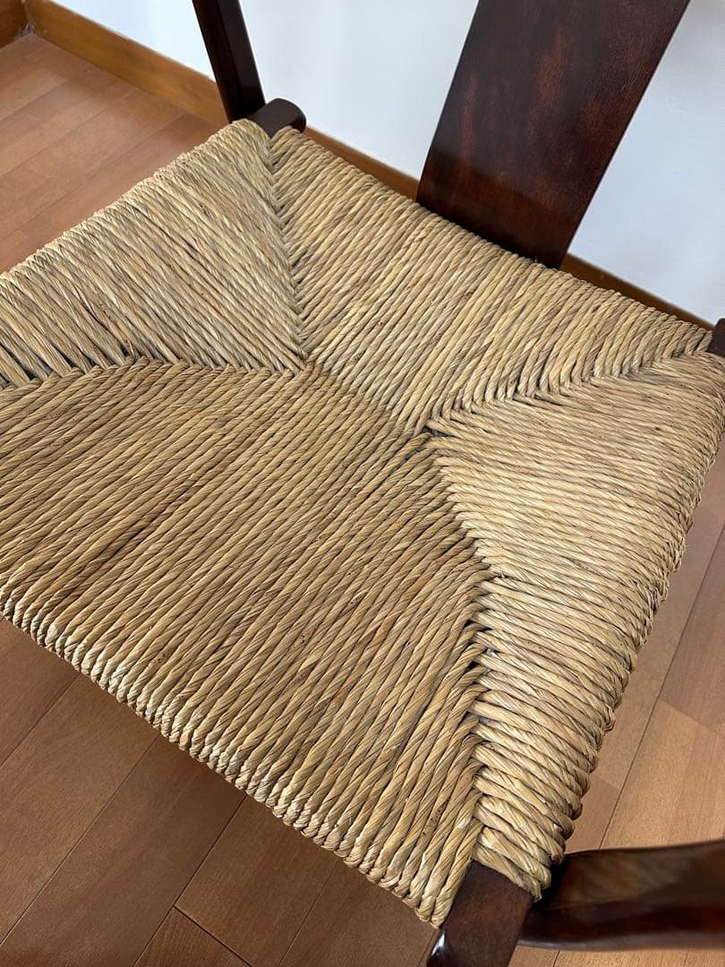 松本民芸家具　椅子　77型曲肘ラッシチェア　アームチェア　シール　作者名あり