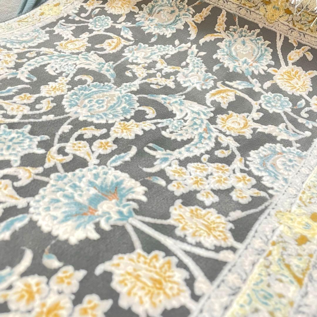 ①新品未使用★ ペルシャ絨毯 カシャーン産 ウィルトン織 シルク マット ラグ