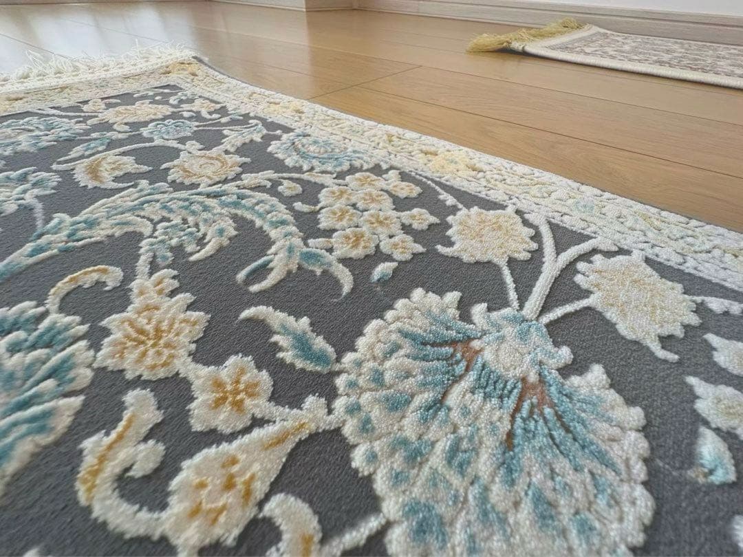 ①新品未使用★ ペルシャ絨毯 カシャーン産 ウィルトン織 シルク マット ラグ