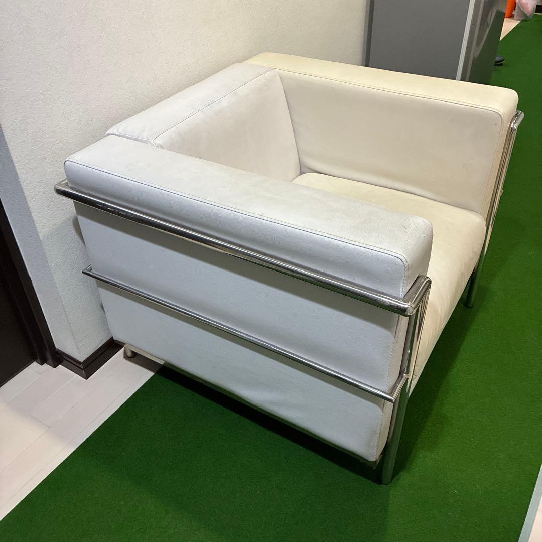 ホワイトレザー風 1人掛けソファ