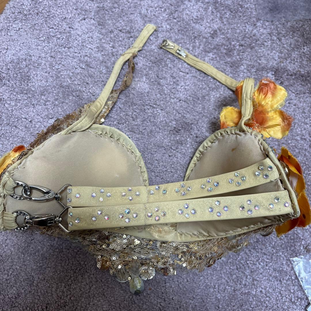 オレンジ金色マンドゥーハ　ベリーダンス衣装美品