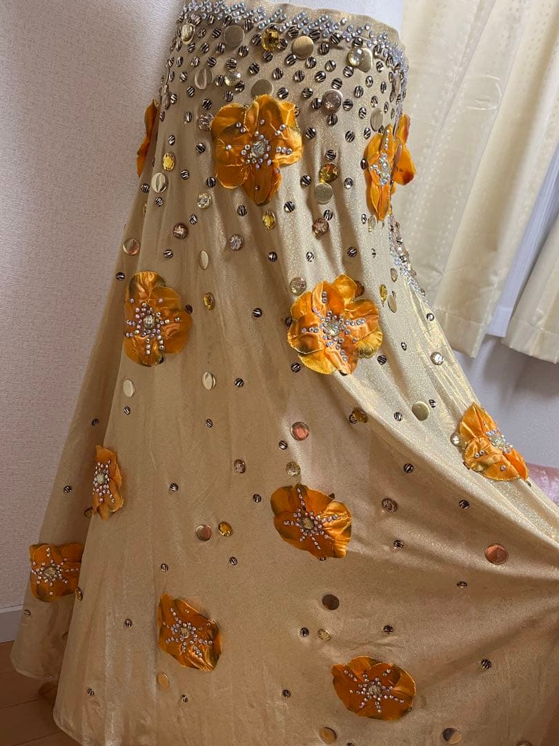 オレンジ金色マンドゥーハ　ベリーダンス衣装美品