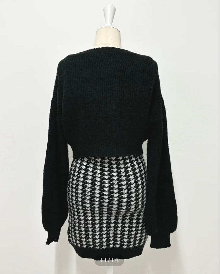 Pium 千鳥柄ニットワンピカーデセット