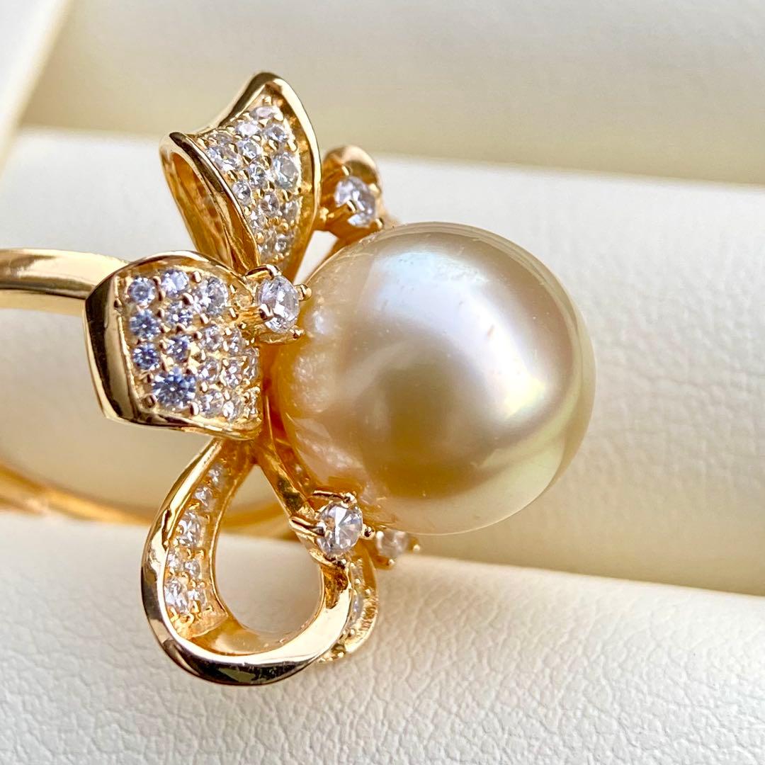 本真珠南洋白蝶真珠シャンパンゴールド11.37㍉s925リングY1049