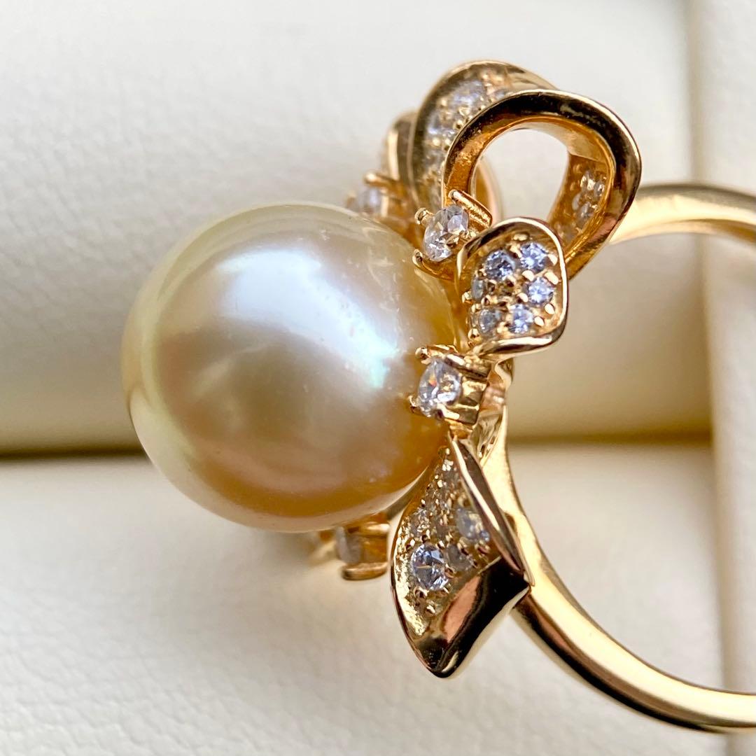 本真珠南洋白蝶真珠シャンパンゴールド11.37㍉s925リングY1049