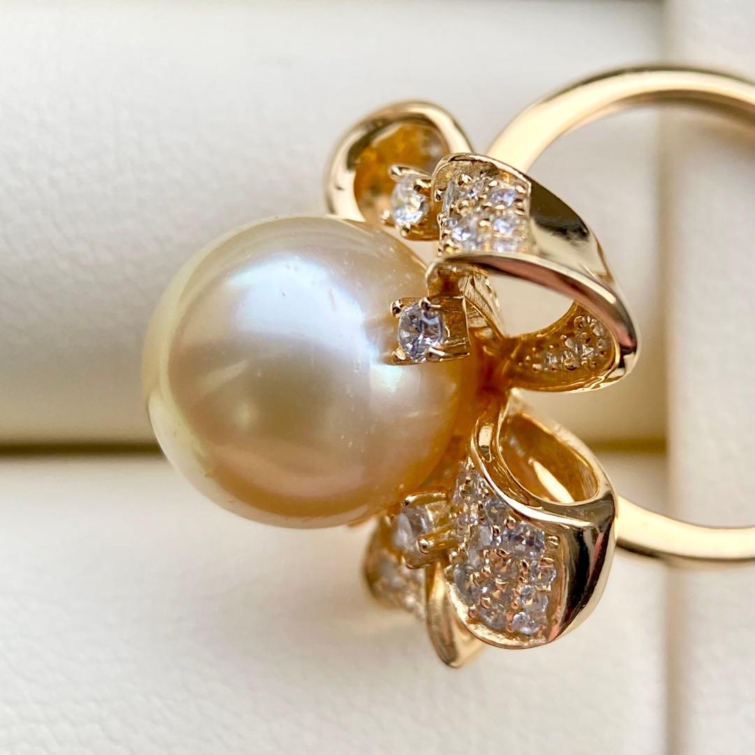 本真珠南洋白蝶真珠シャンパンゴールド11.37㍉s925リングY1049