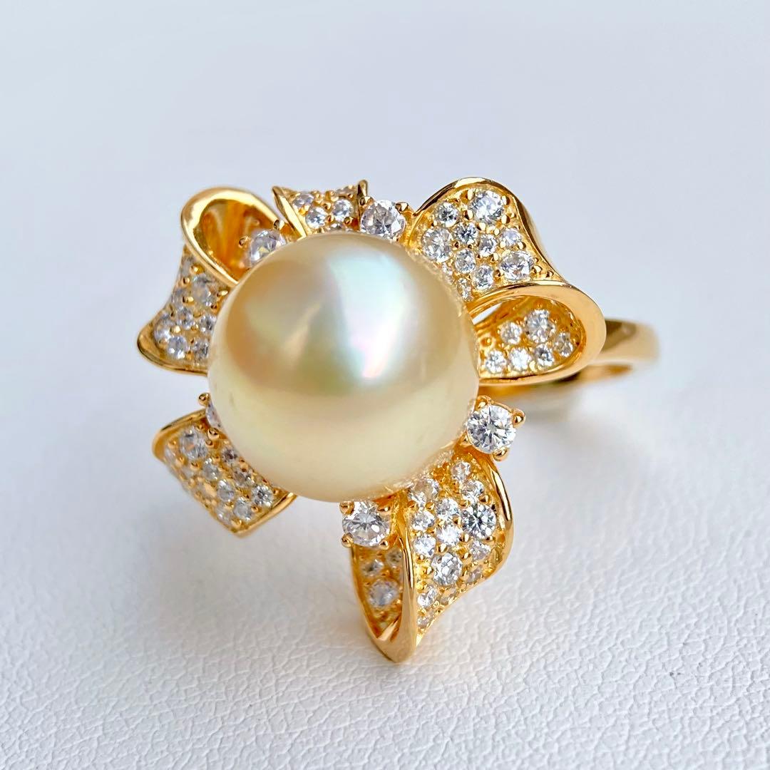 本真珠南洋白蝶真珠シャンパンゴールド11.37㍉s925リングY1049