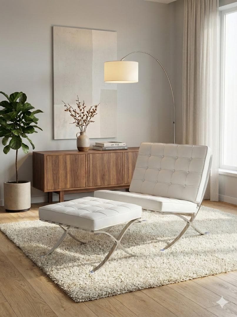 【新春セール】バルセロナ スツール オットマン ホワイト リプロダクト 送料込