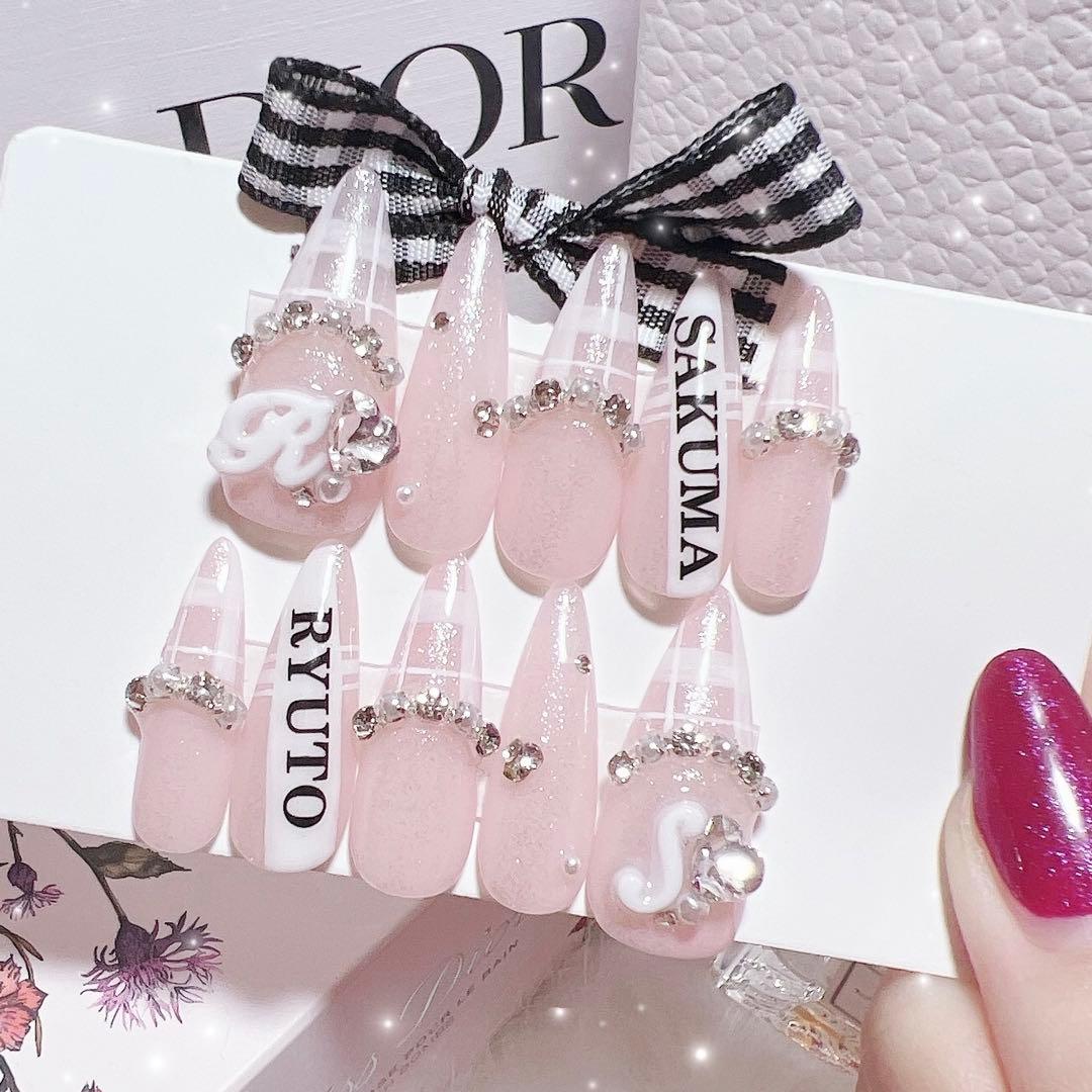 お急ぎ便B♥ ネイルチップ 量産型 チェック柄 シンプル ピンク ワンホン