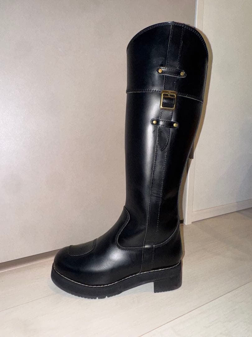 ピーコック厚底 ロングブーツ 本革バイクブーツ