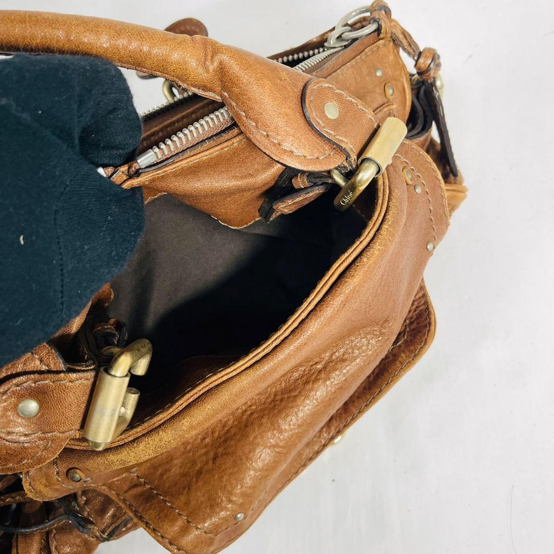 希少 Chloé クロエ パディントン レザー ハンドバッグ パドロック 茶