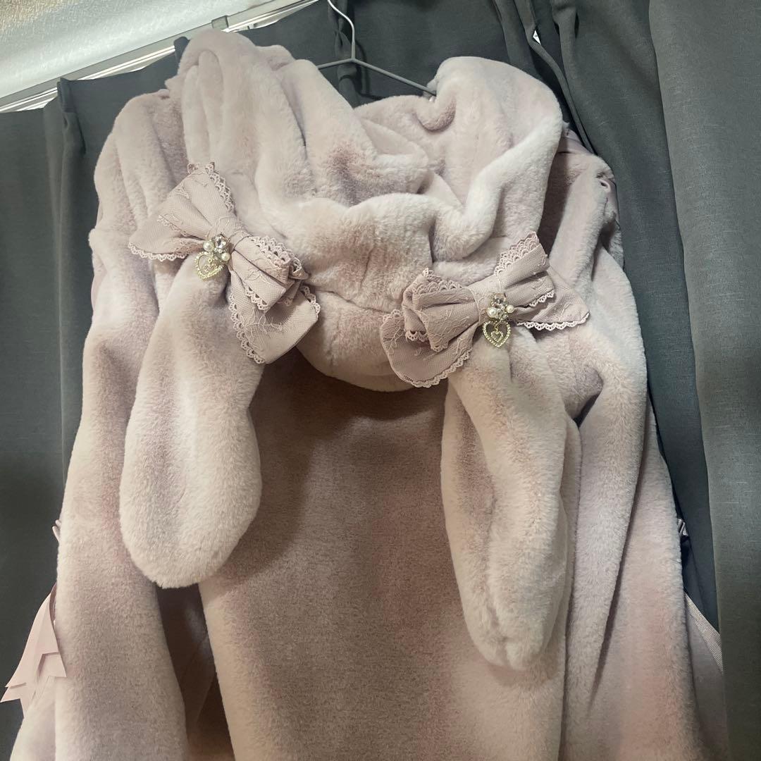 Lizlisa ウサギ耳付きフリースジャケット 薄いピンク