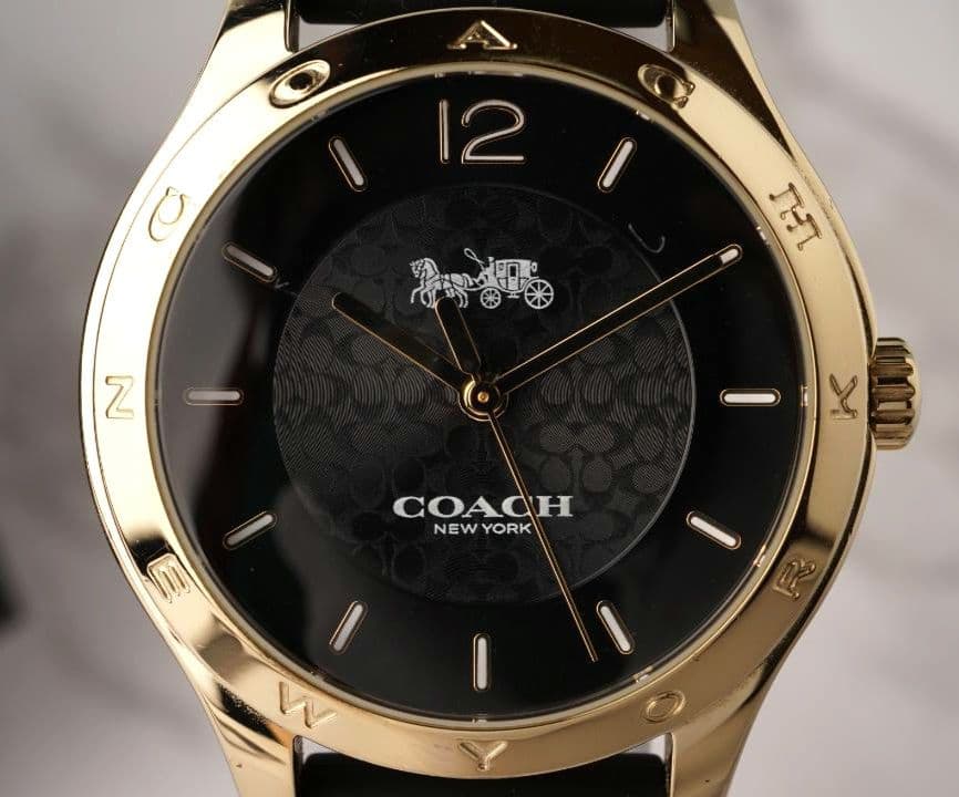 箱付き✨稼働 COACH–コーチ 腕時計 ブラック 文字盤 ベルト ゴールド色