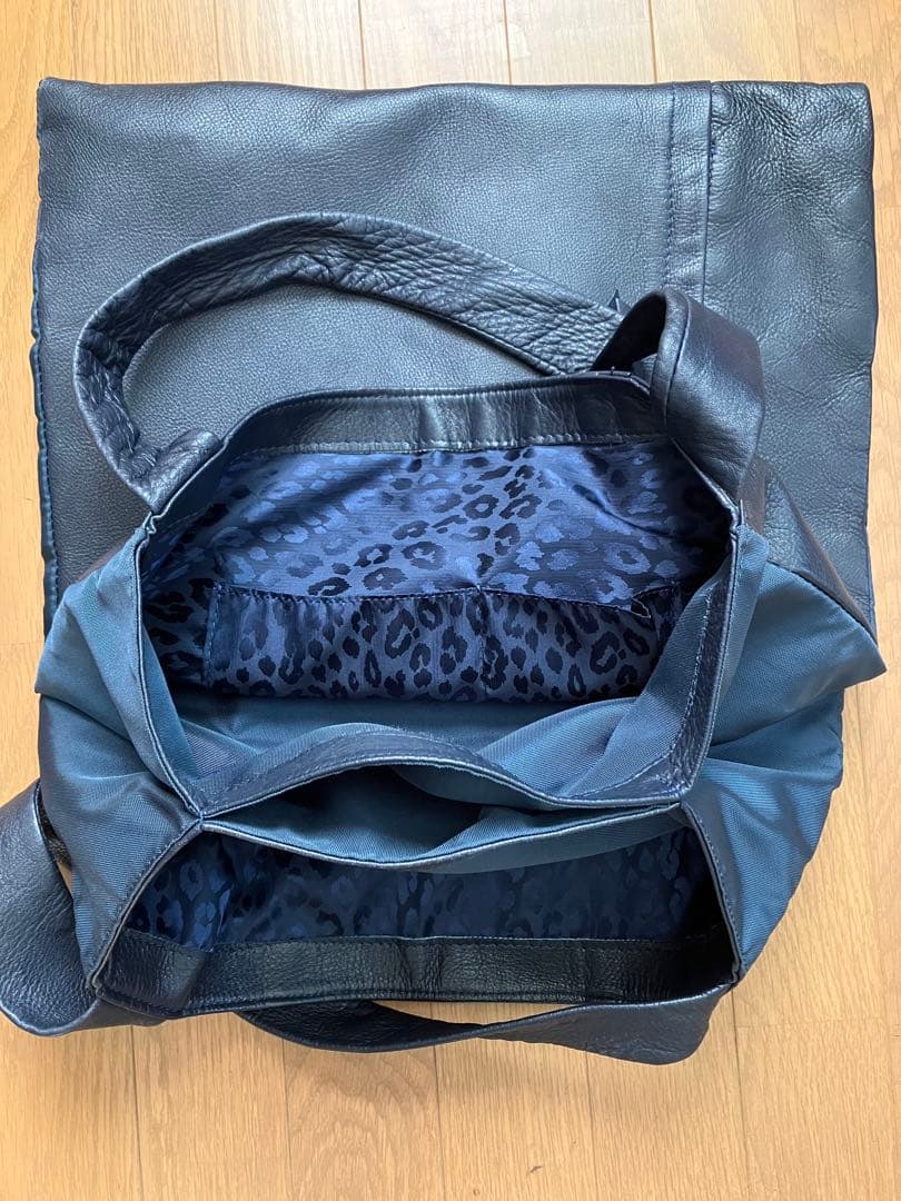 TAZUNE 牛革NAVY レザー ラージTOTE