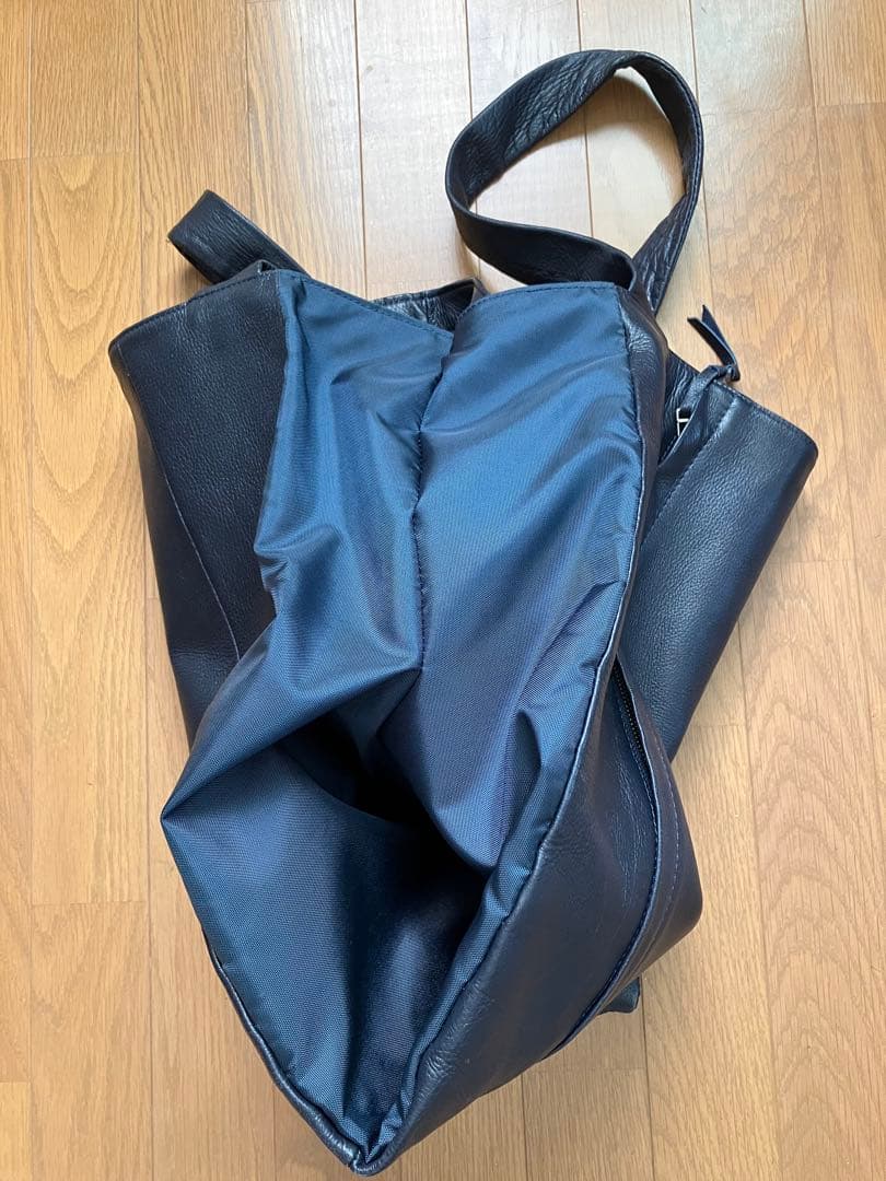 TAZUNE 牛革NAVY レザー ラージTOTE