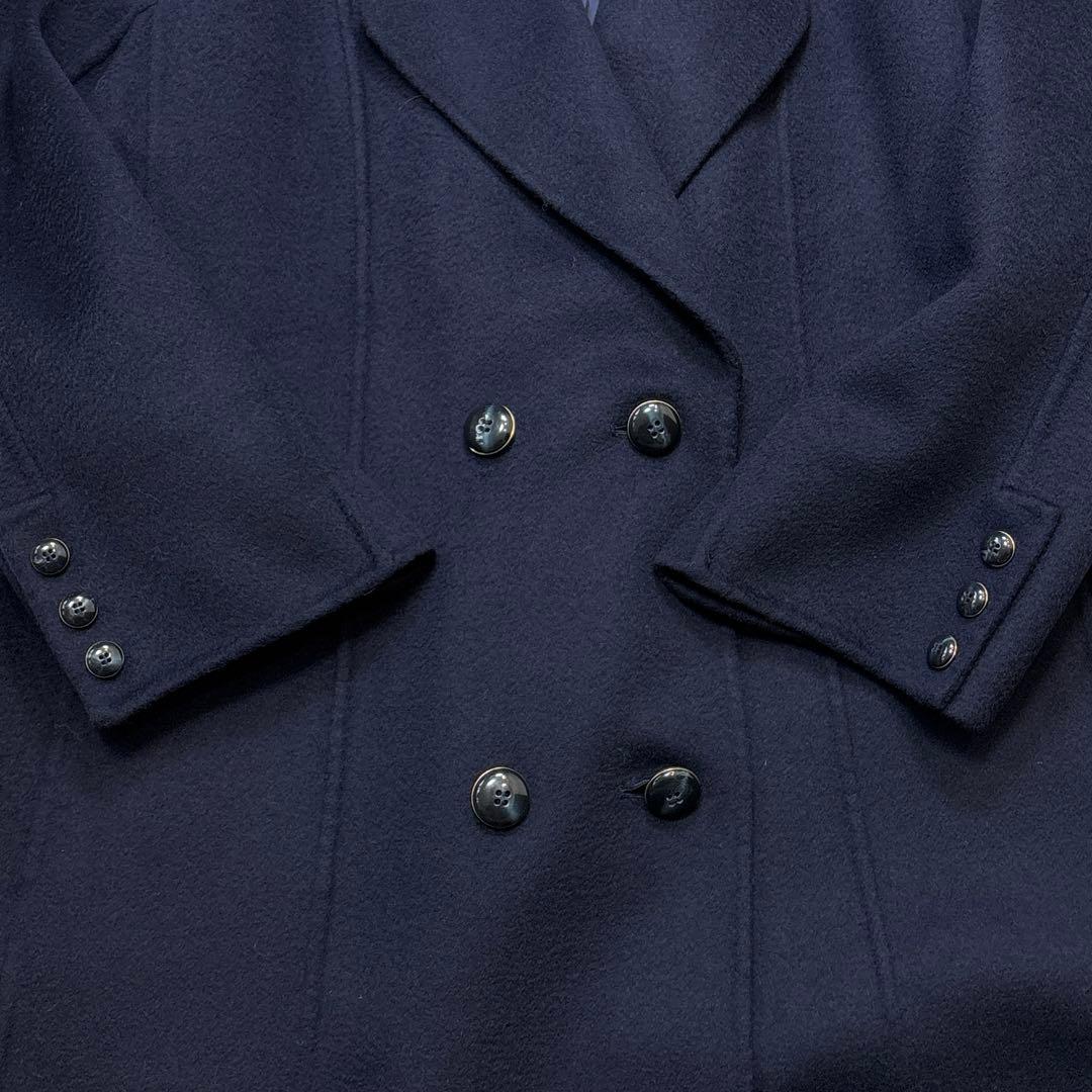 超美品☆未使用級【レリアン】カシミヤ100% 紺　ダブルチェスター　13 XL