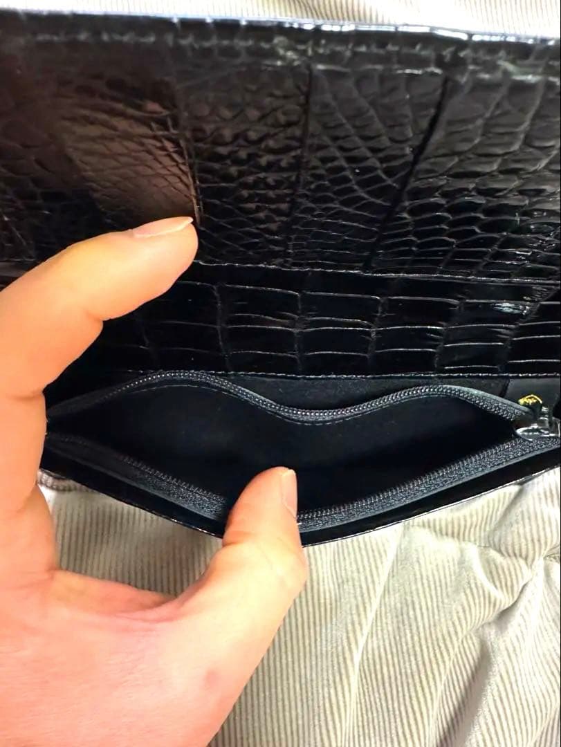 最高級！JRA認定！　クロコダイル　ポロサス　ブラック　小銭入れ付き　長財布
