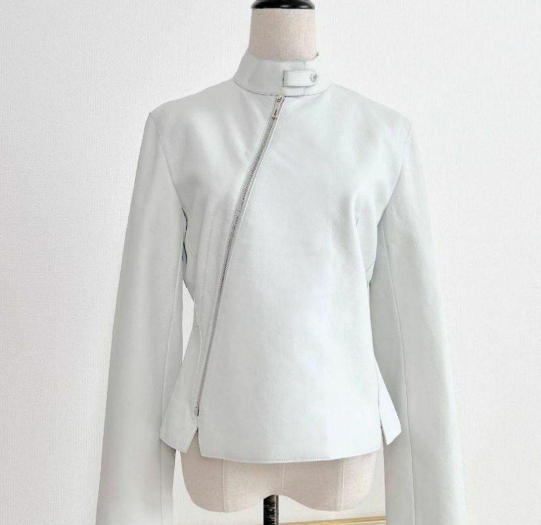 HERMES レザージャケット　ライダース　アイスブルー やぎ革 フランス製