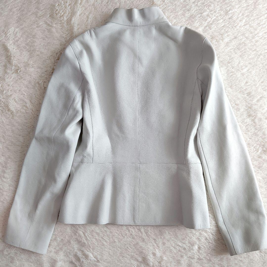 HERMES レザージャケット　ライダース　アイスブルー やぎ革 フランス製