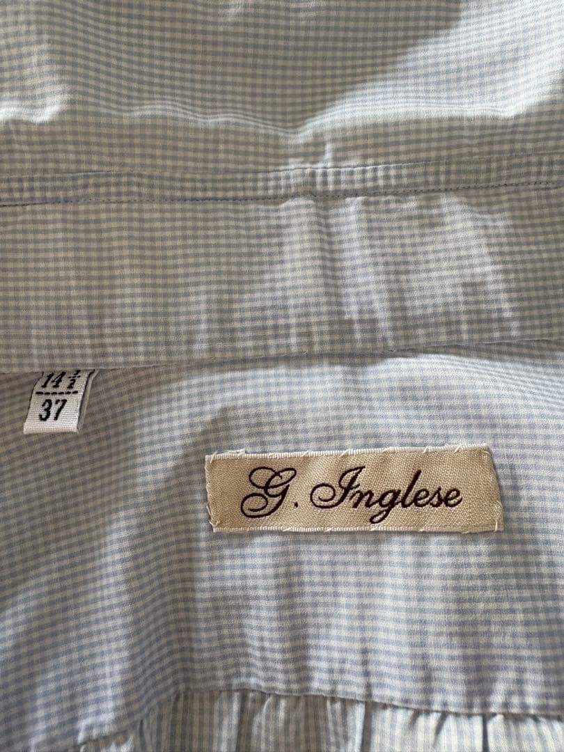 イングレーゼ　ドレスシャツ　白×サックス　チェック　３７　シャロン購入