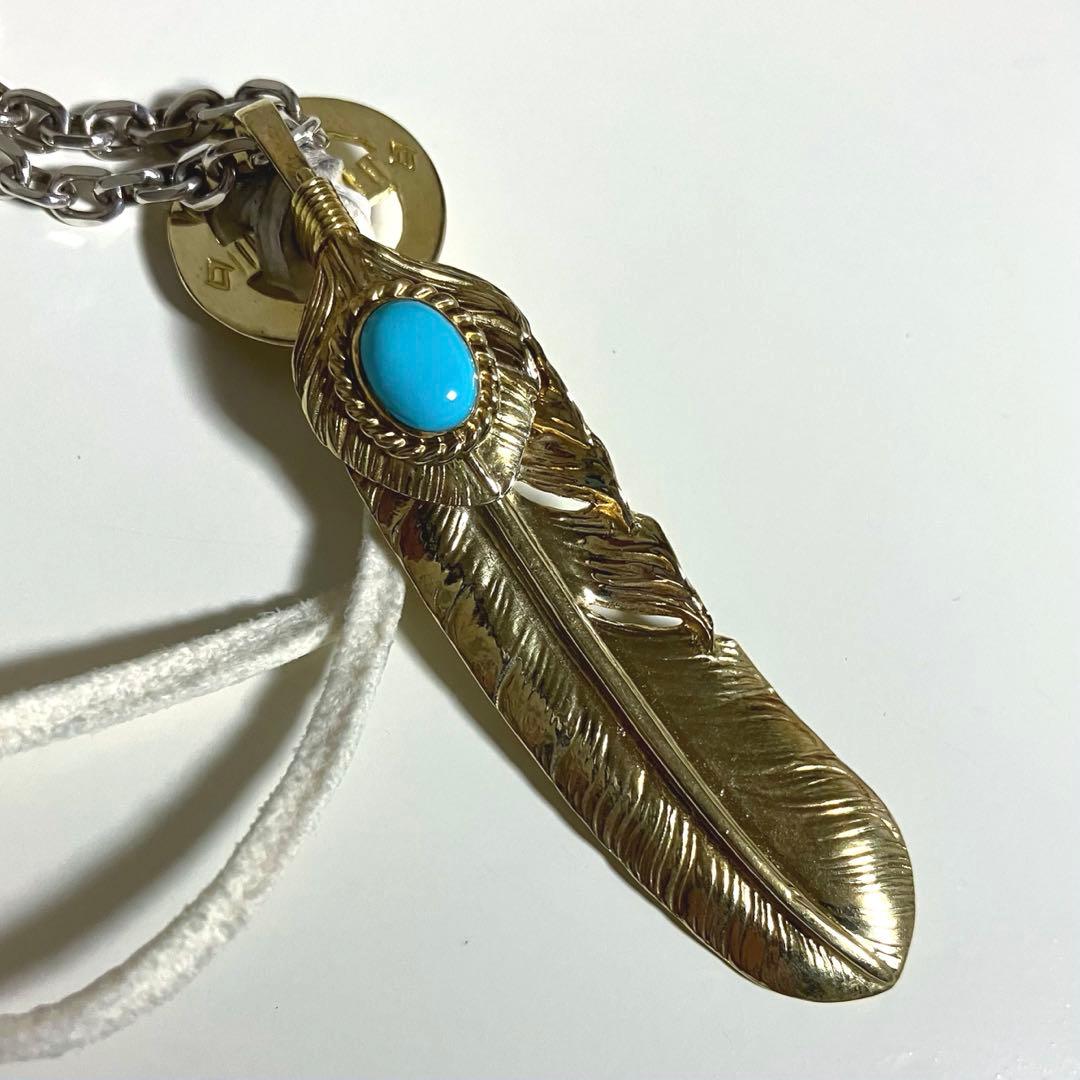 全金 ターコイズ フェザー ネックレス