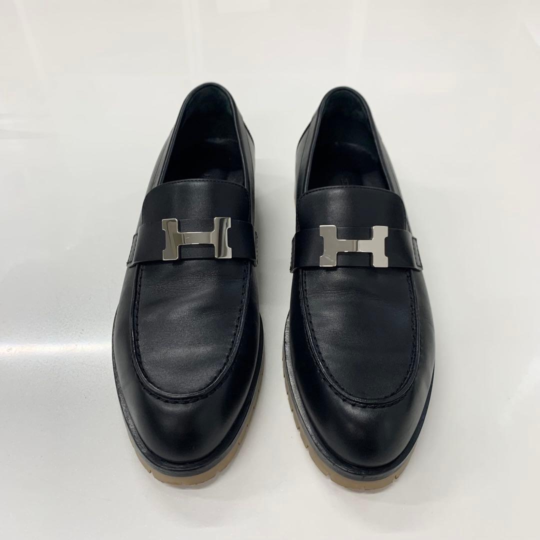 エルメス フォーブル H金具 レザー ローファー ブラック