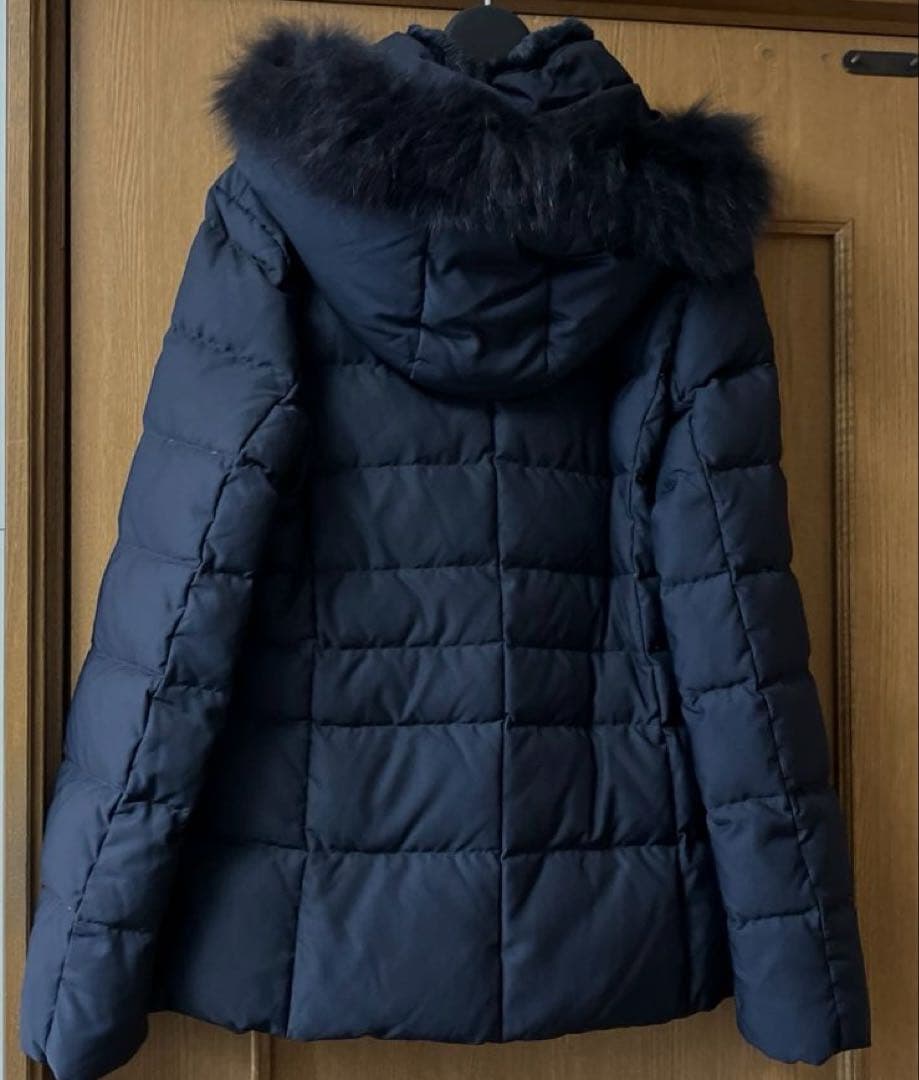 美品❣️ワールドINDIVIリアルファー付きフードダウンミドルコート／ネイビー