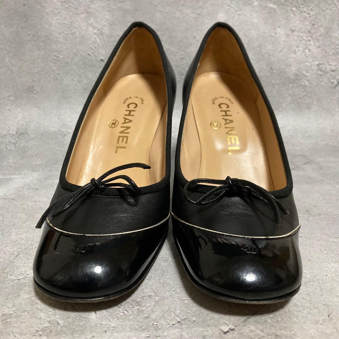 シャネル　CHANEL (38) ハイヒールパンプス　ココマーク　リボン　黒