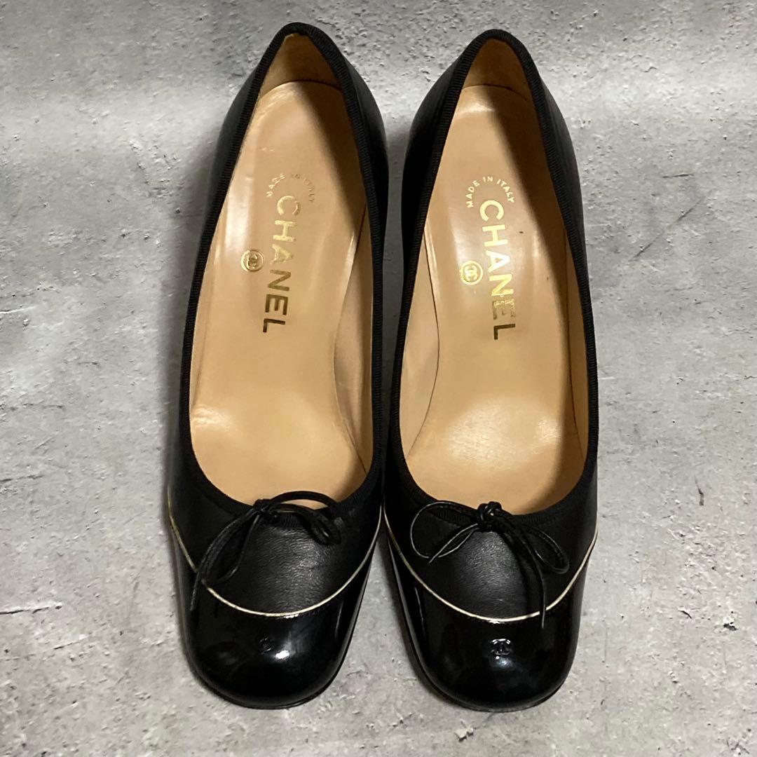 シャネル　CHANEL (38) ハイヒールパンプス　ココマーク　リボン　黒
